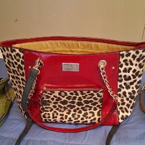 Nine West Red and Brown Leopard Print Tote